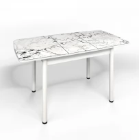 Кухонный стол Флорида раздвижной ножки круглые металл серебро (подстолье белое) ЛДСП, Металл, Стекло с фотопечатью, Мрамор СМ1